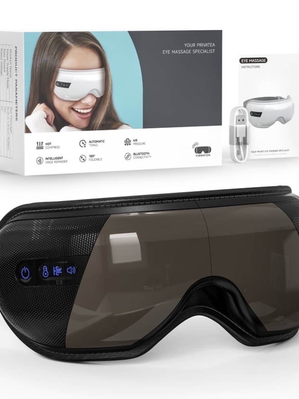 Wireless Eye Massage Mask in Black and Smoke - Relaxation & Heat Therapy